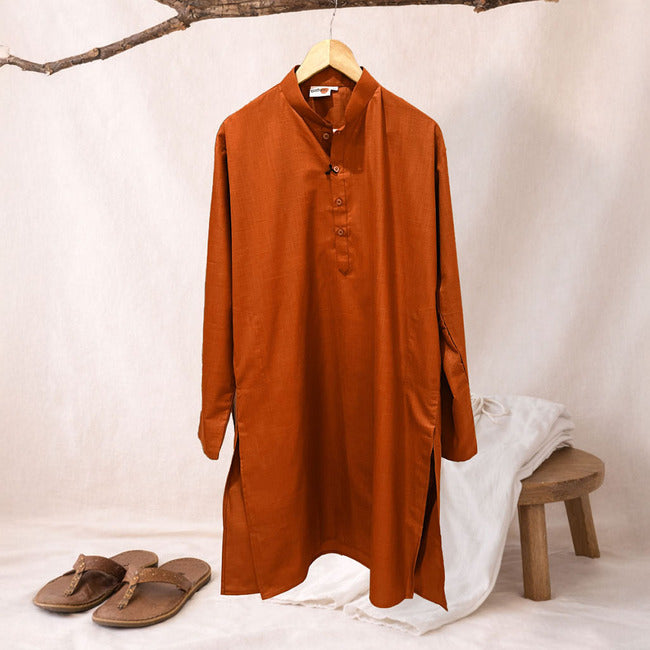 Jaipuri Bhagwa Long Kurta [Orange]