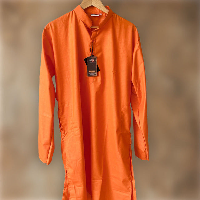 Jaipuri Bhagwa Long Kurta [Orange]