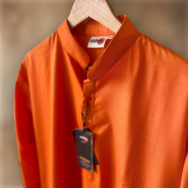 Jaipuri Bhagwa Long Kurta [Orange]